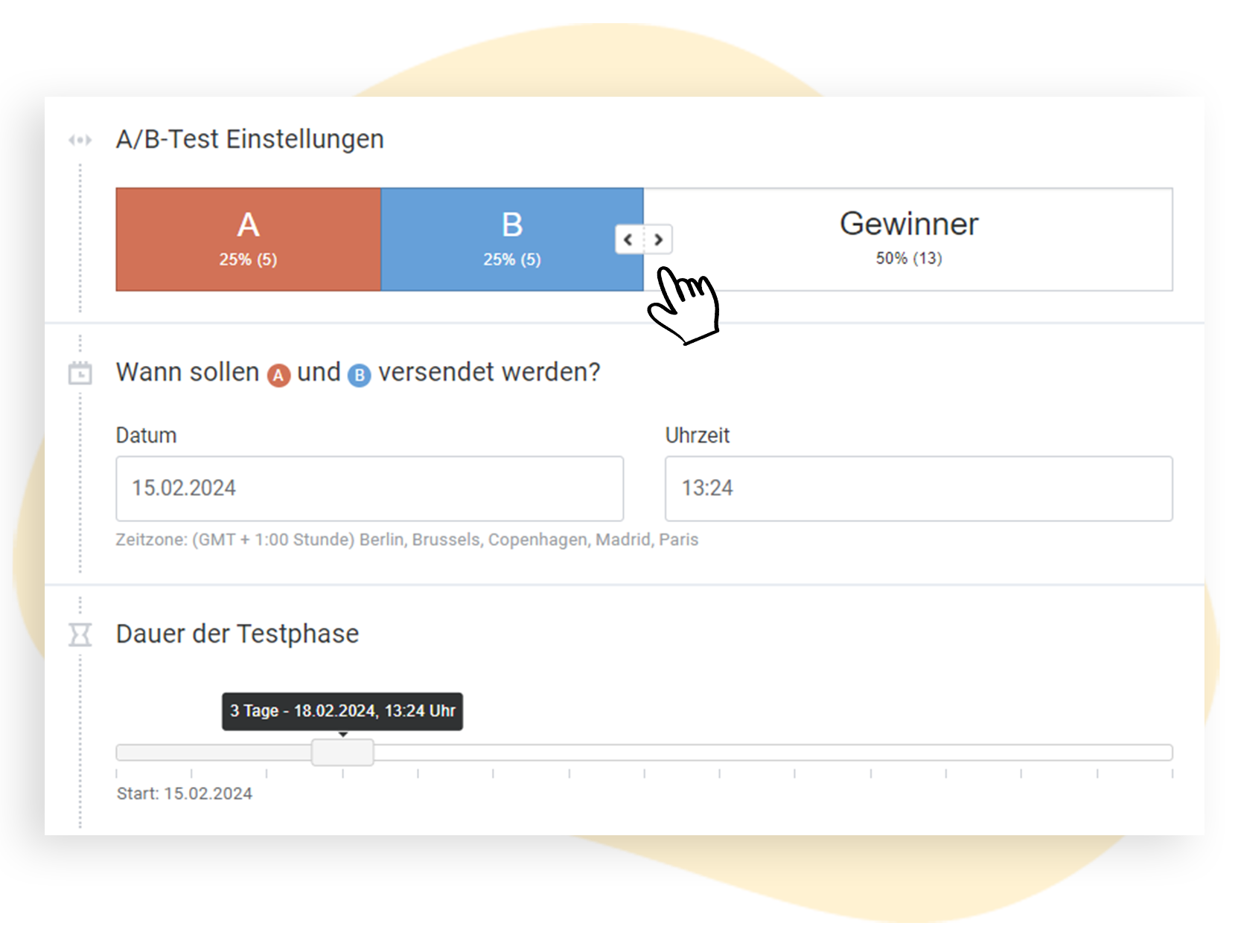 Finale A/B-Test-Einstellungen vor dem Versand