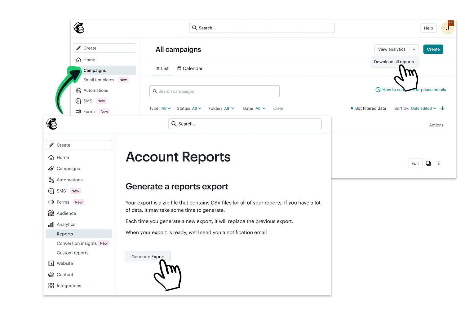 Export anfertigen für Mailchimp-Statistik