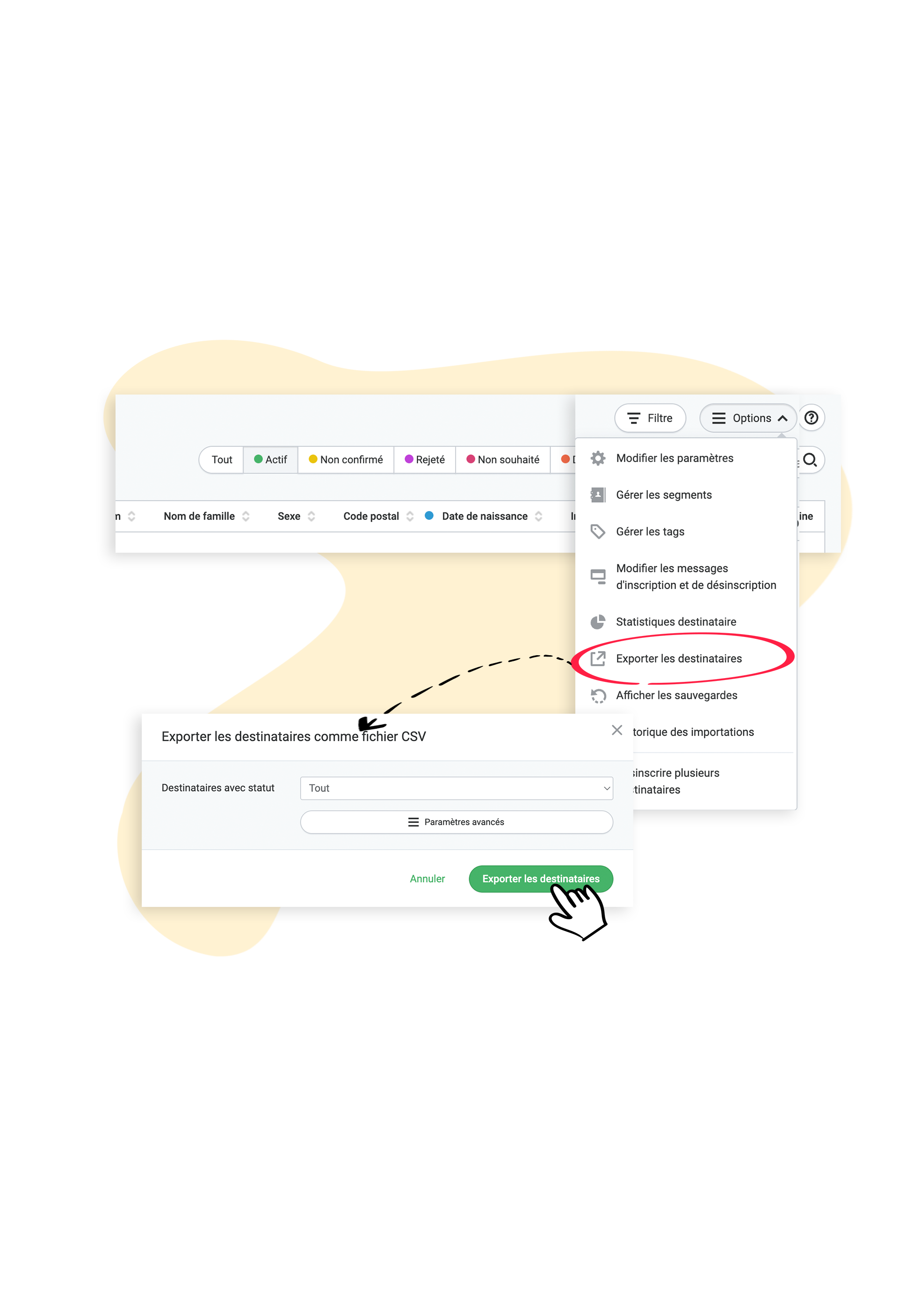Exporter les destinataires avec un fichier CSV