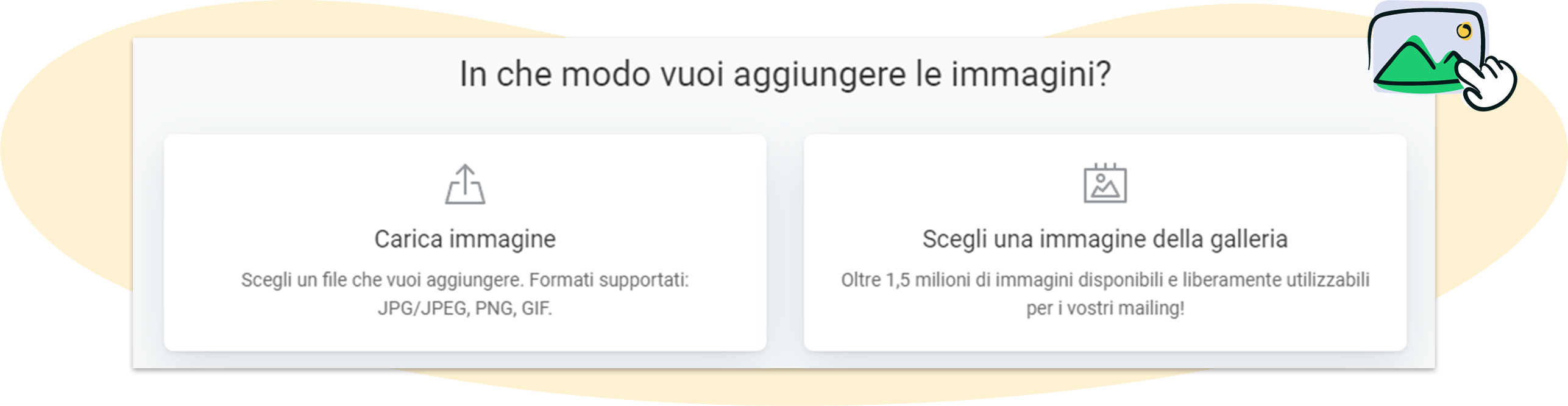 Opzioni per il caricamento di immagini nella newsletter