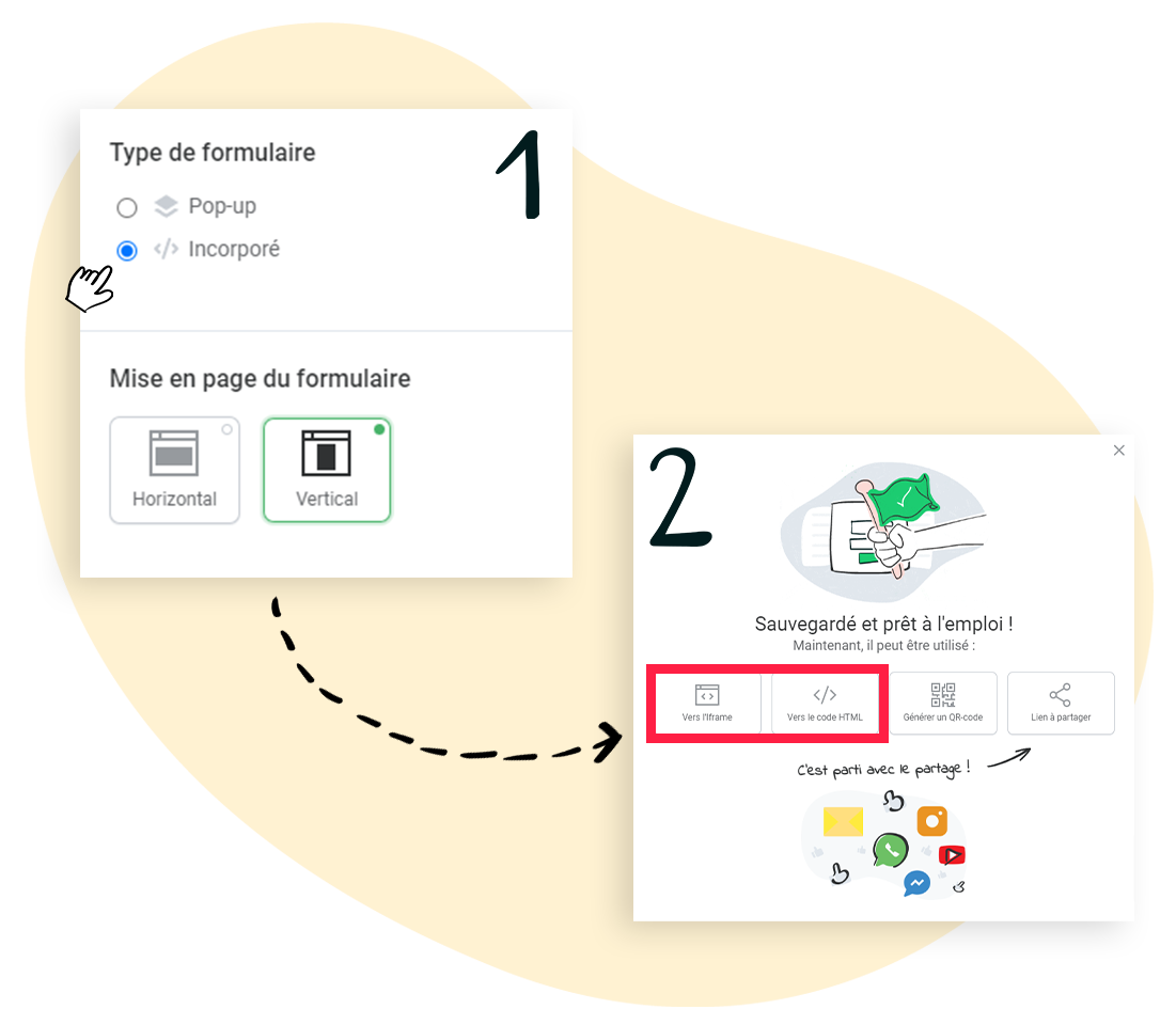 Paramètres de type et de mise en page pour un formulaire intégré, ainsi que codes d'intégration