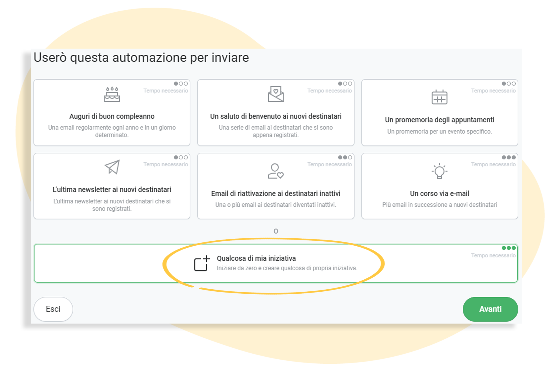 Selezione dell'opzione "Qualcosa di mia iniziativa"