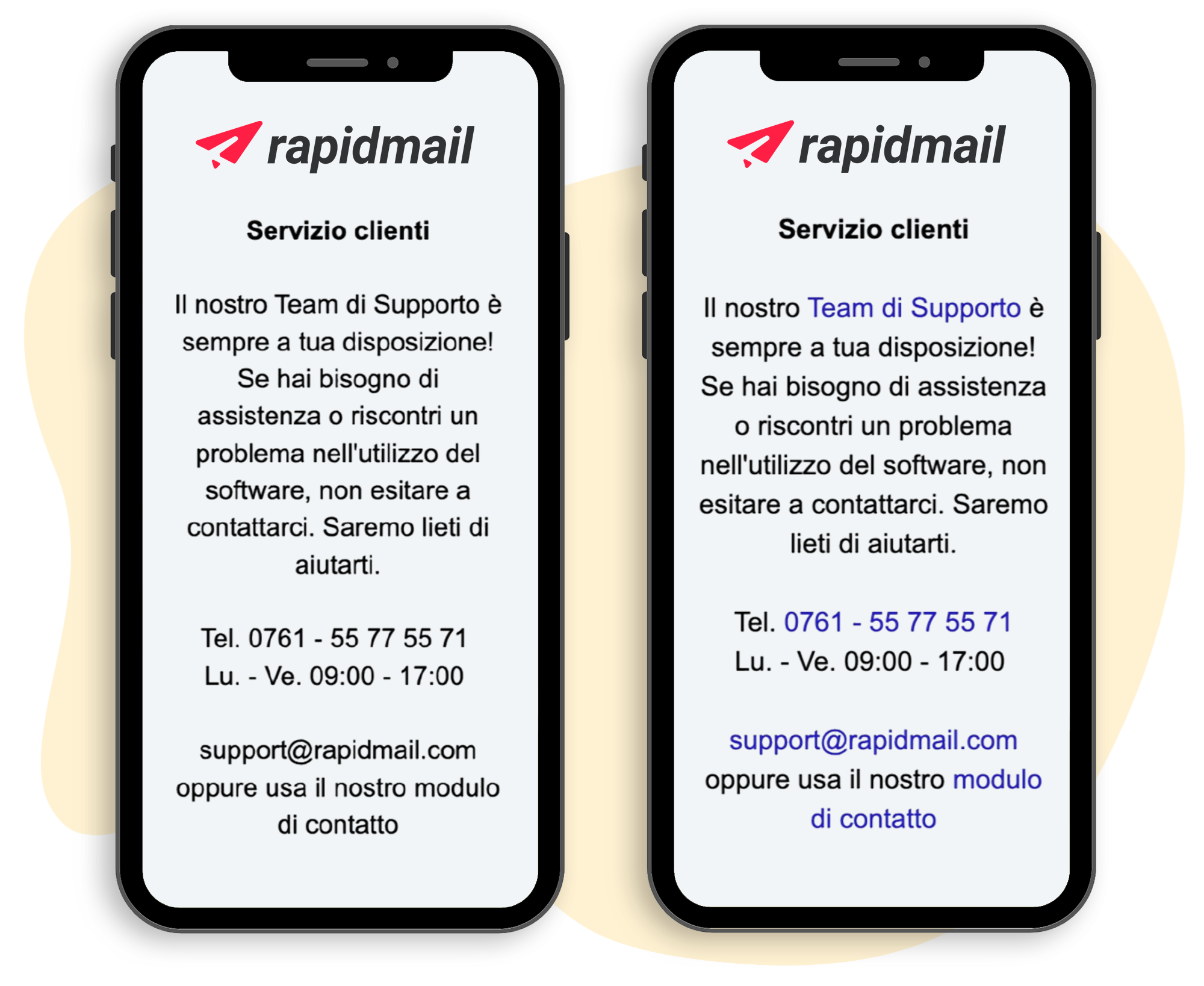 Grafico di esempio: Confronto tra l'anteprima e la visualizzazione effettiva su un Apple iPhone