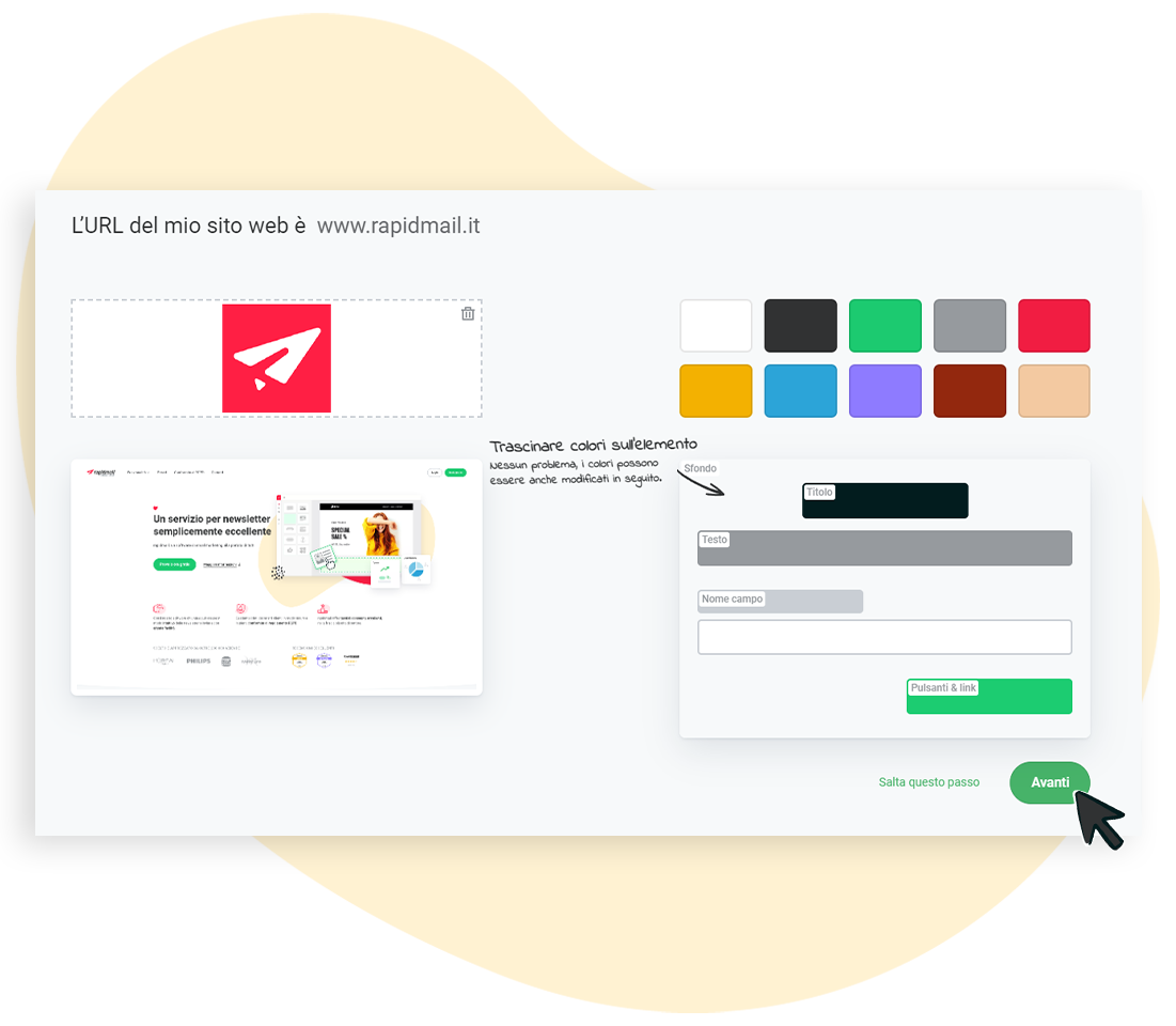 Inserisci l'URL per adottare il design del sito web con il design 1 clic