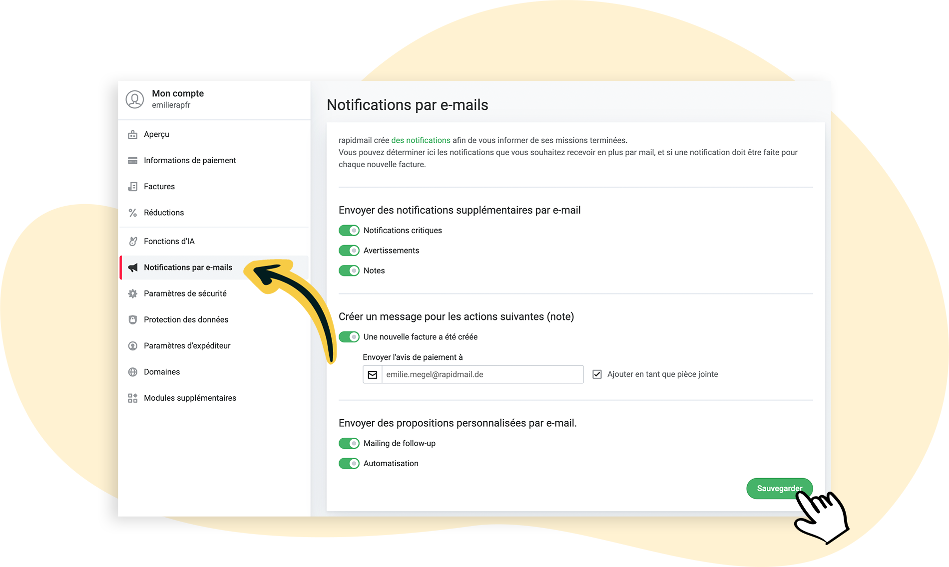 Types de notifications par email