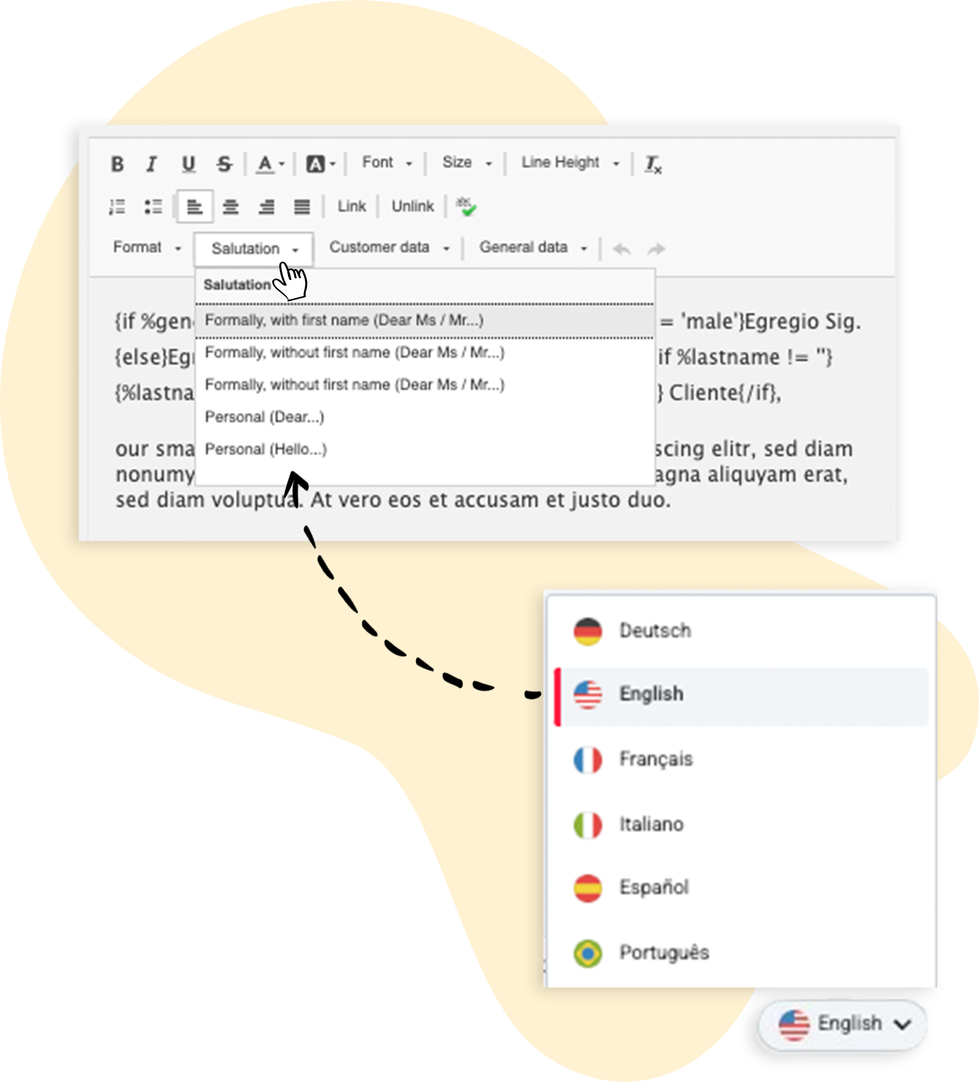 Generazione di saluti personalizzati in un'altra lingua nell'editor di email