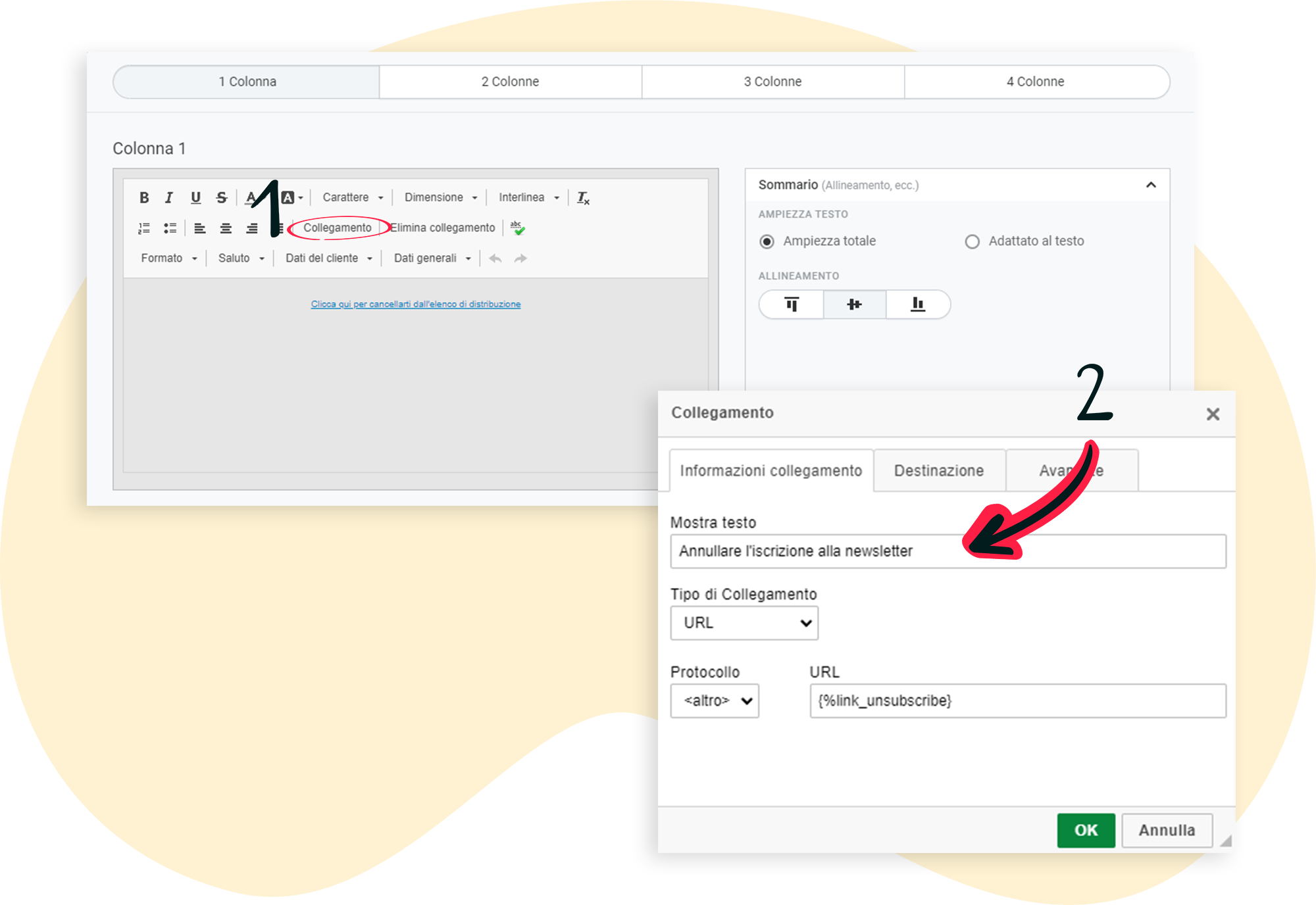Modifica del testo del link per l'annullamento dell'iscrizione