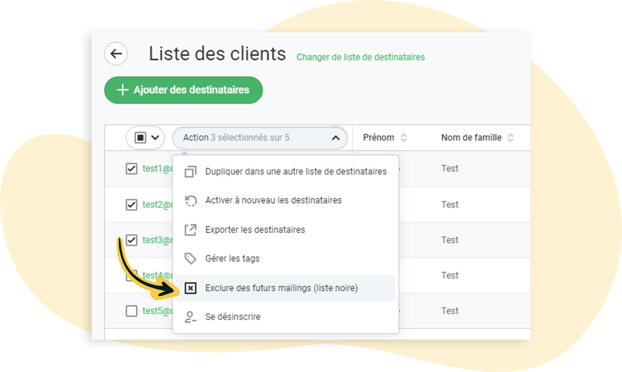 Exclure des destinataires d'un prochain mailing