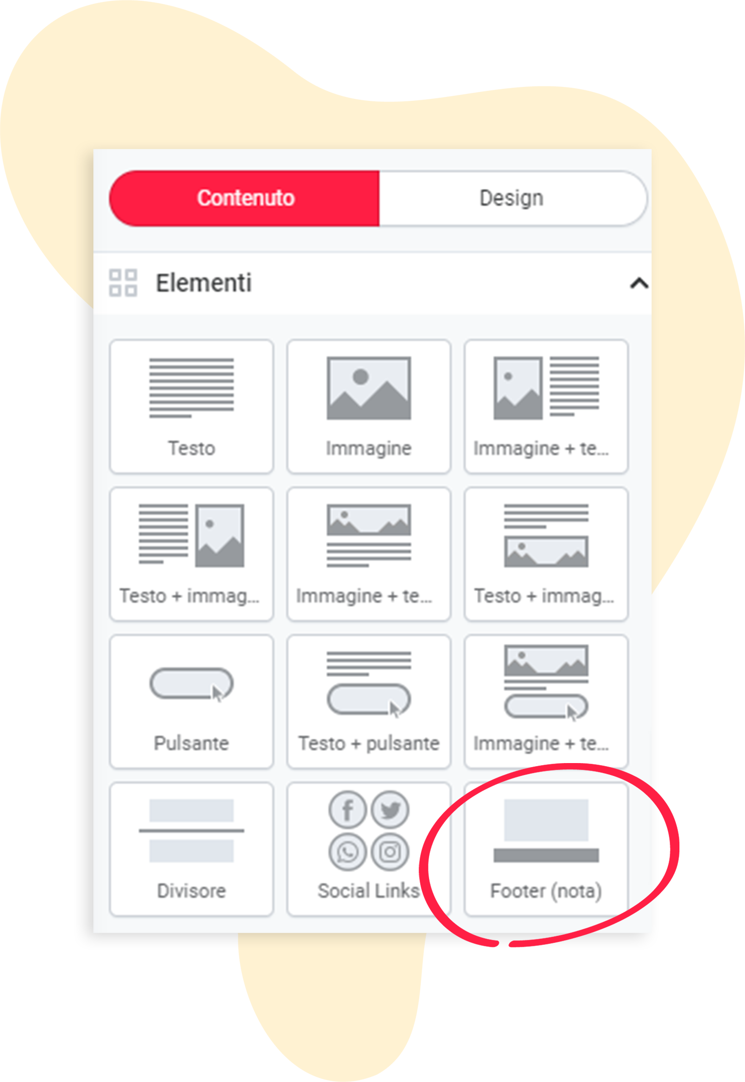 Elementi nell'editor di newsletter: Footer