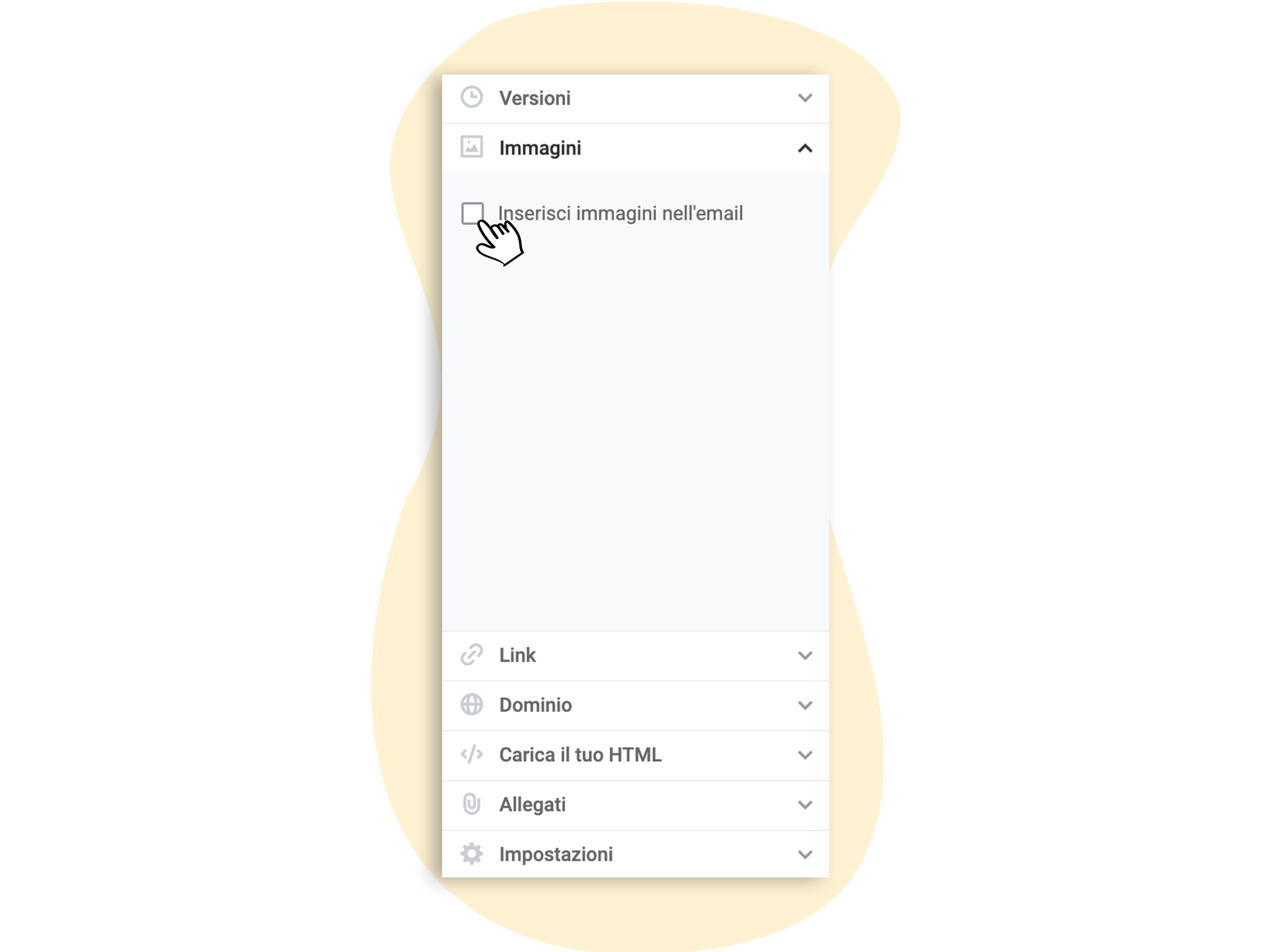 Opzione per incorporare l'immagine nell'email