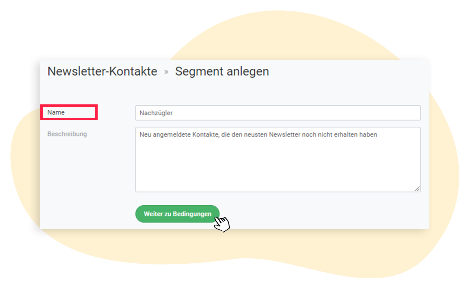 Segment anlegen, Namen und Beschreibung vergeben