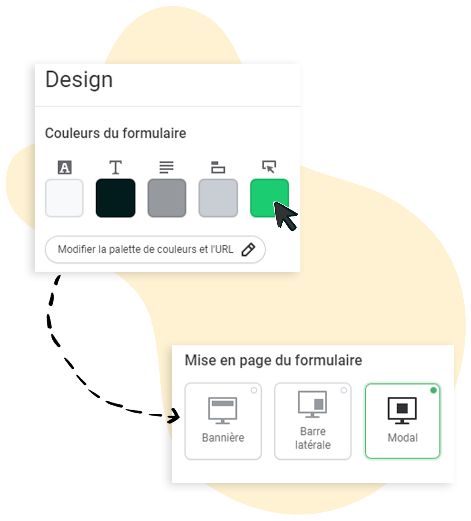 Paramètres de design dans l'éditeur : réglage des couleurs et de la mise en page du formulaire