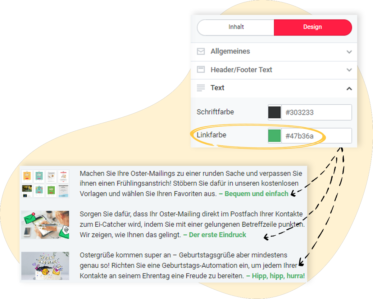 Ein Beispiel aus einem rapidmail-Newsletter: Verlinkungen werden in der Farbe grÃ¼n angezeigt