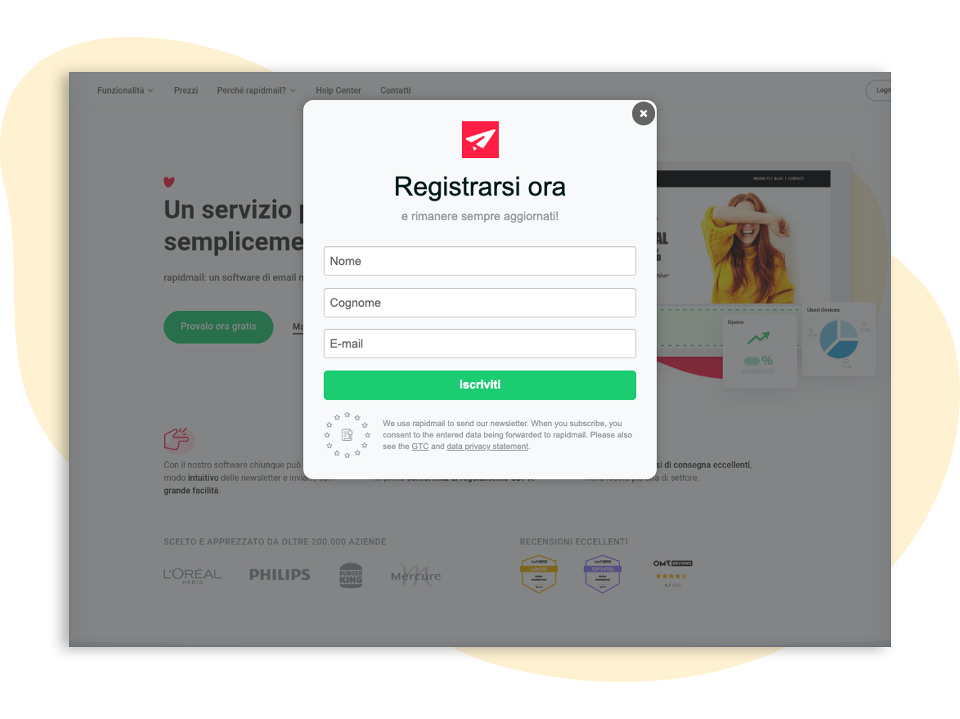 Esempio di modulo di registrazione creato in un'altra lingua