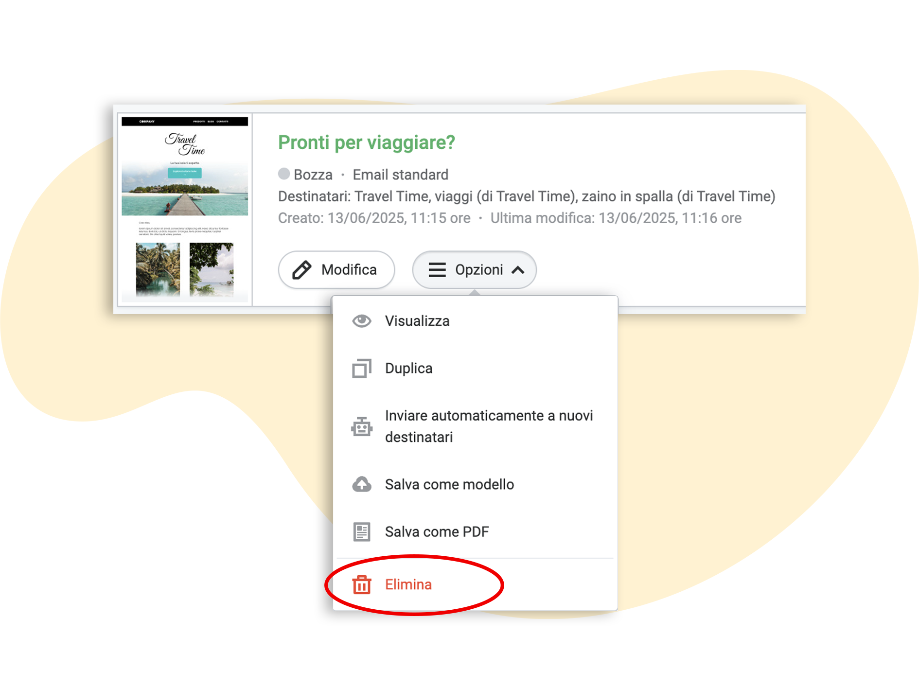Eliminare una newsletter in bozza