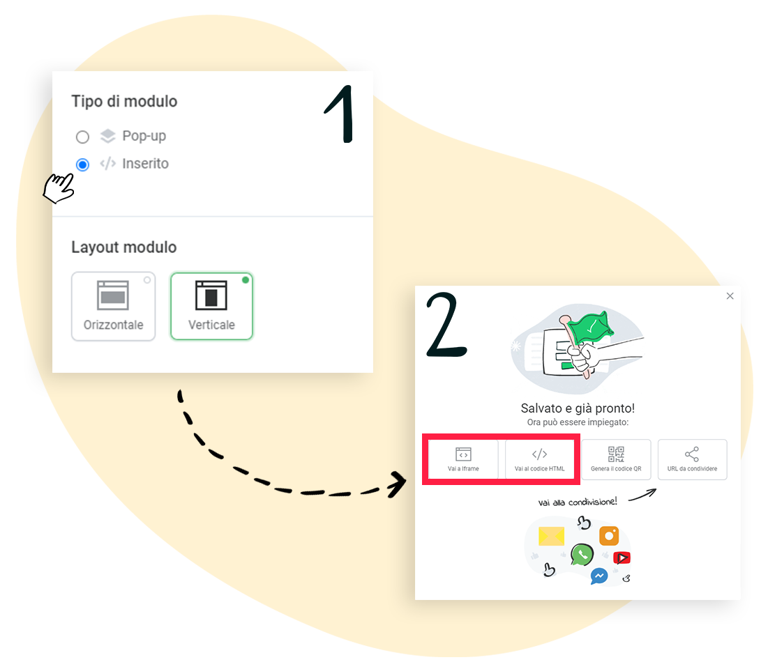 Tipo di modulo e impostazioni del layout per un modulo incorporato e codici di installazione