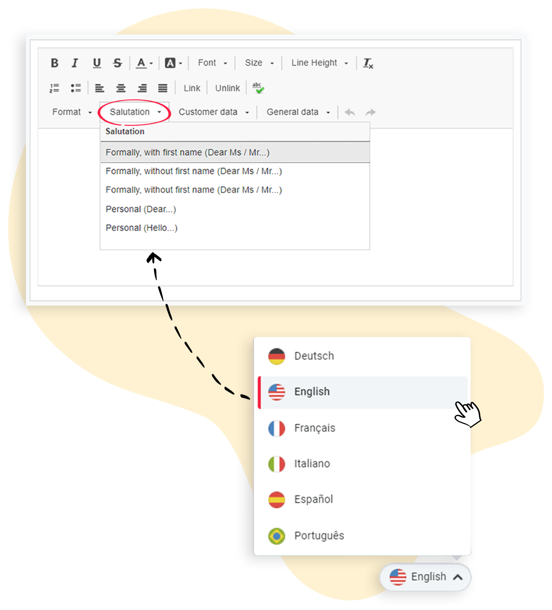 PersÃ¶nliche Anrede im Mailing-Editor in einer anderen Sprache generieren