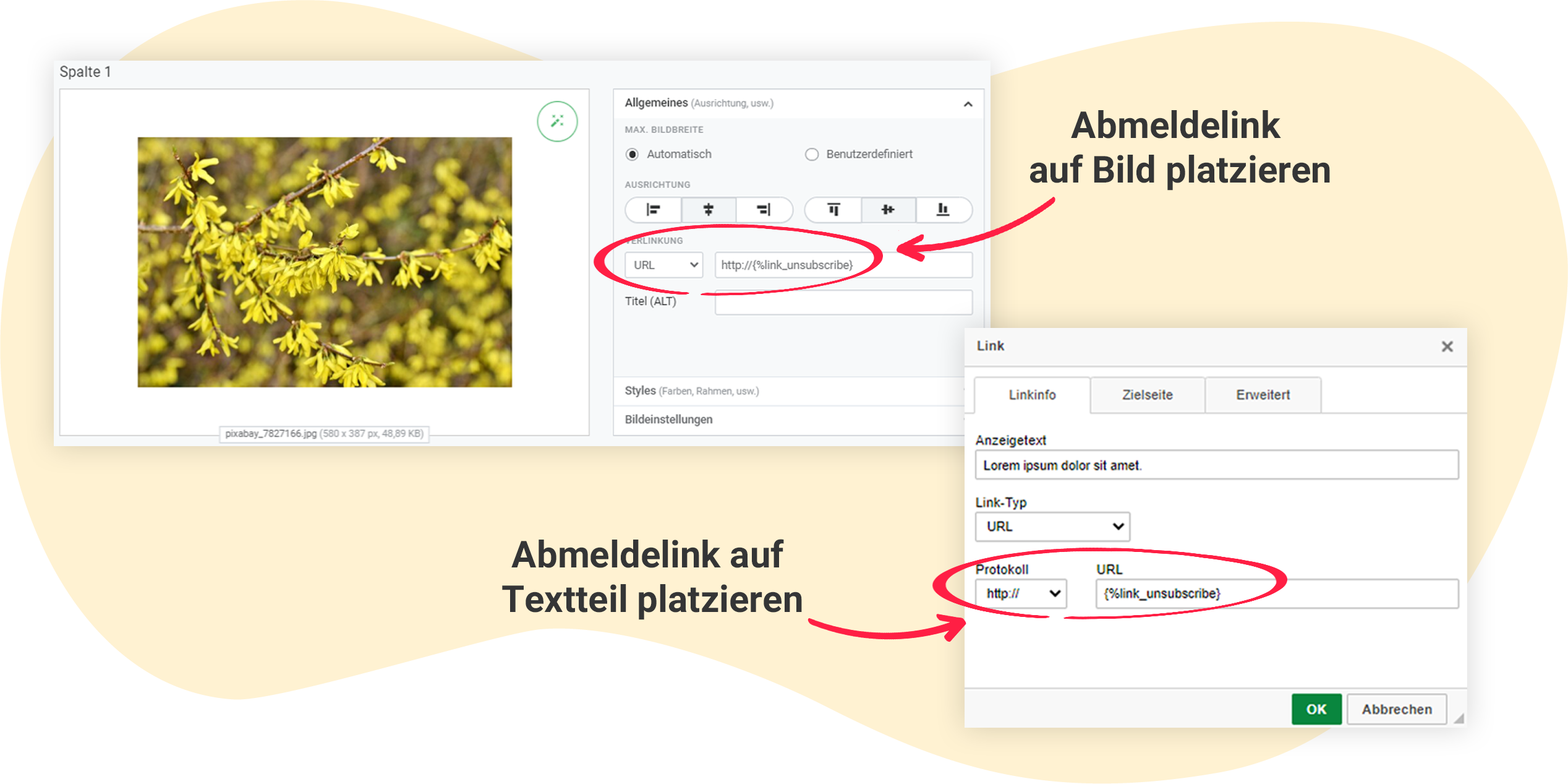 Abmeldelinks auf verschiedenen Elementen platzieren