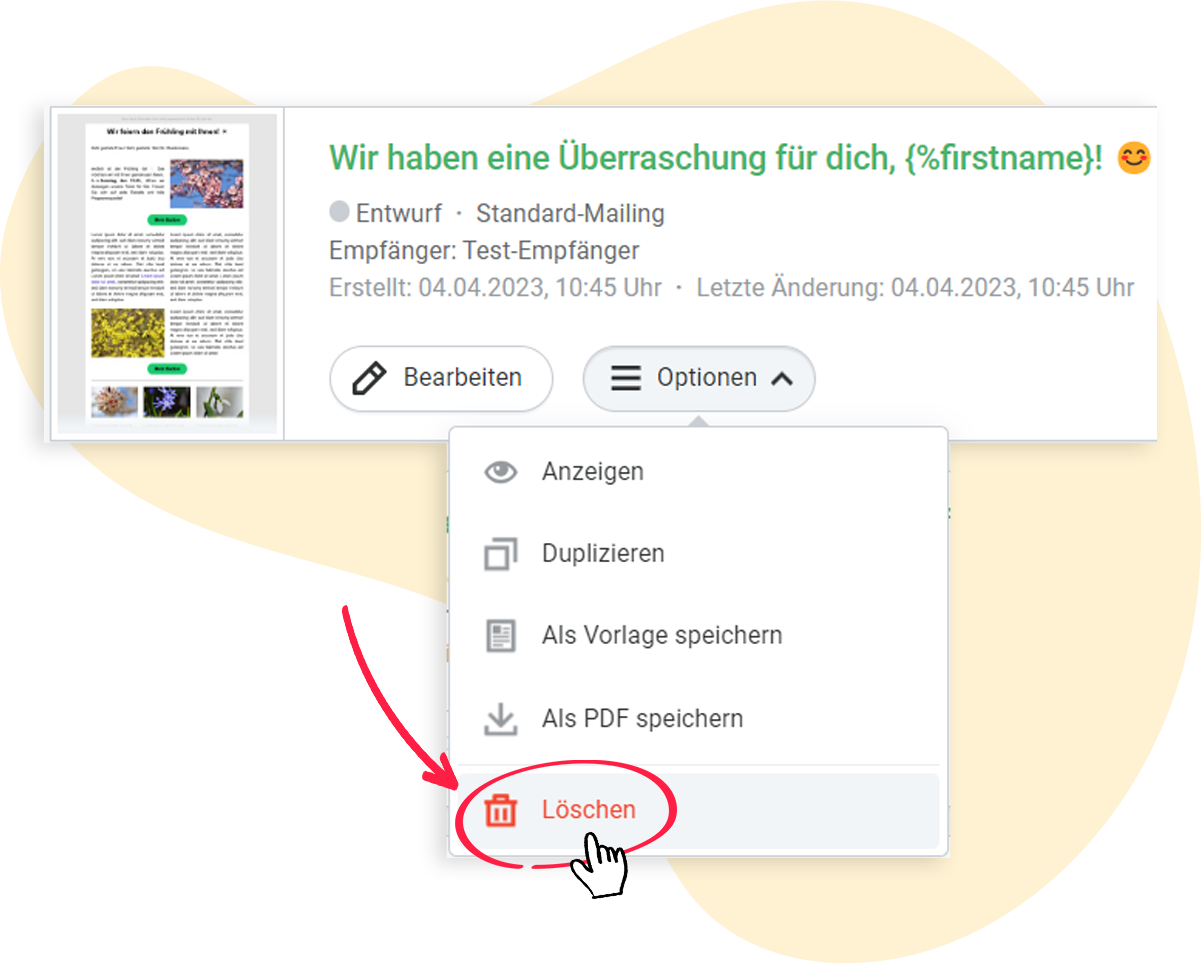 Ein Mailing lÃ¶schen