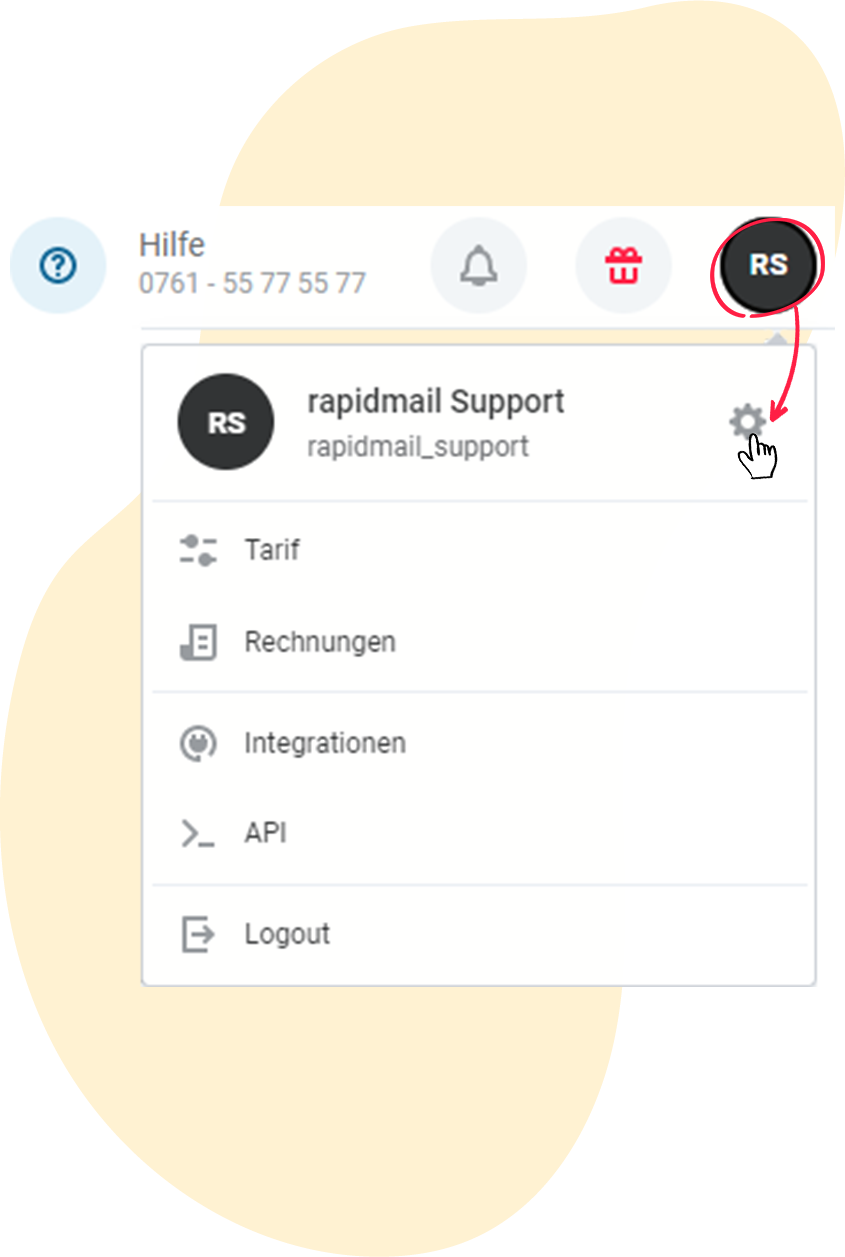 Weg zu den Kontoeinstellungen
