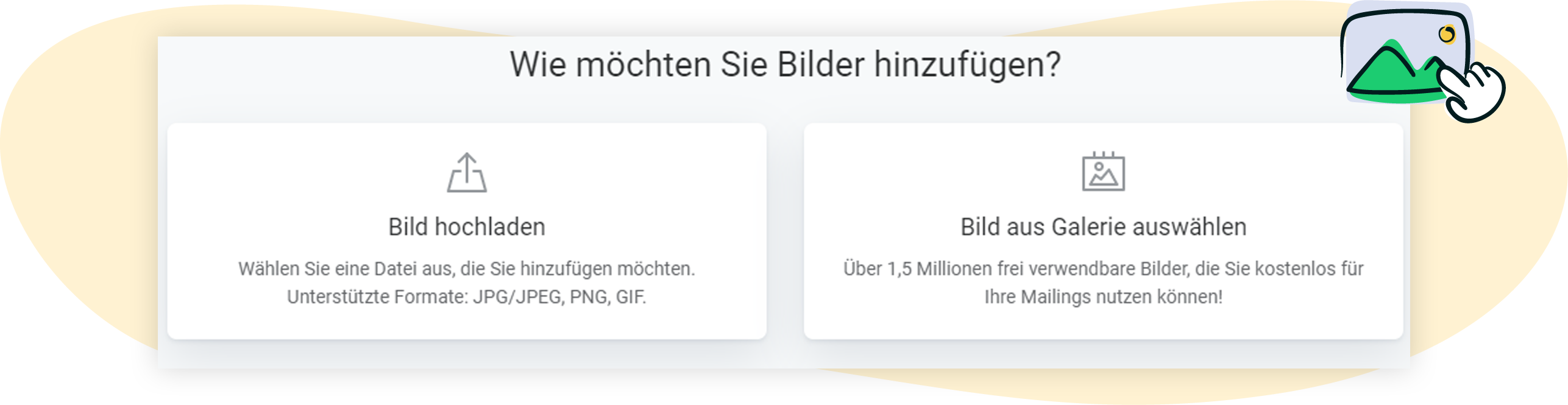 Optionen beim Bilder in den Newsletter hochladen