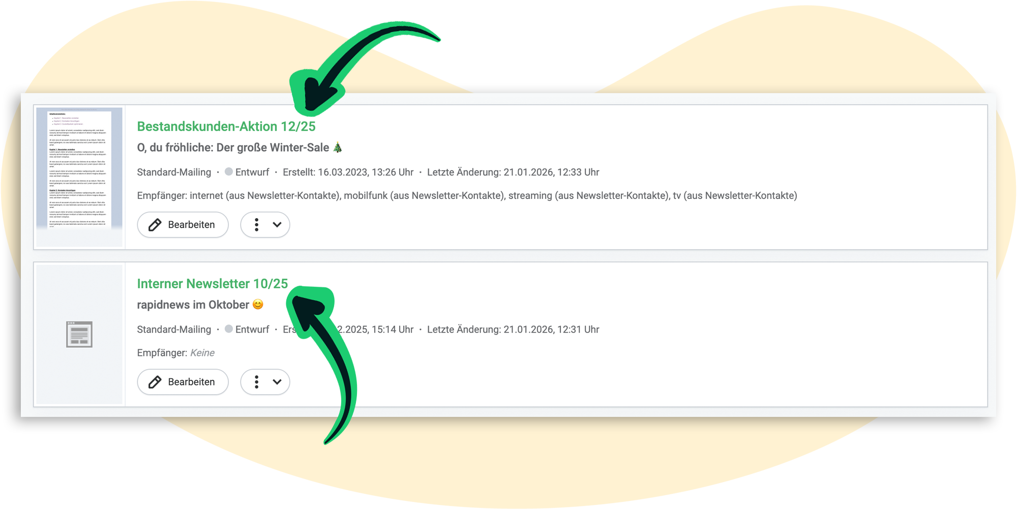 Interne Mailingtitel in der Mailing-Übersicht