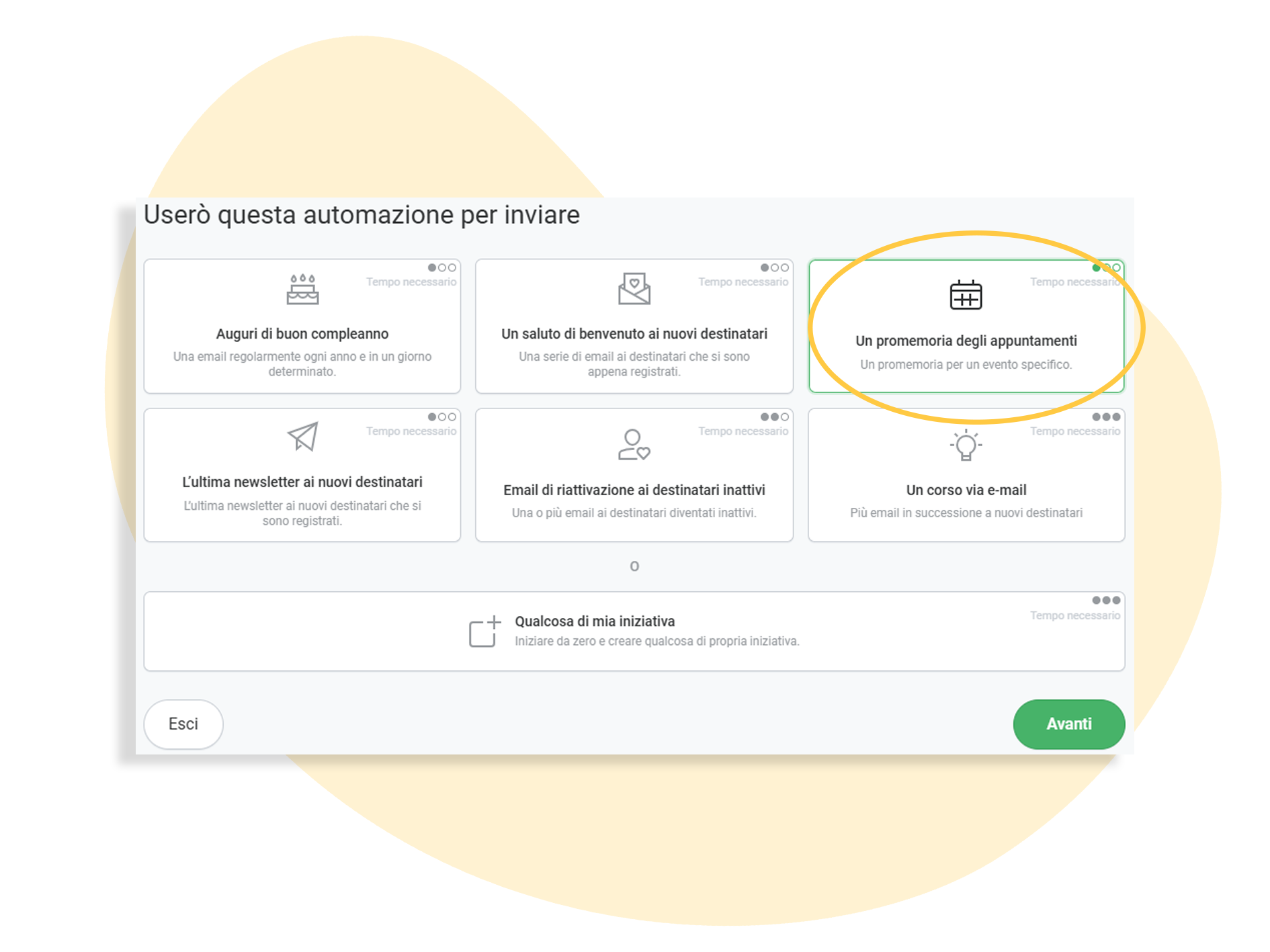 Selezionare automazione per promemoria appuntamenti